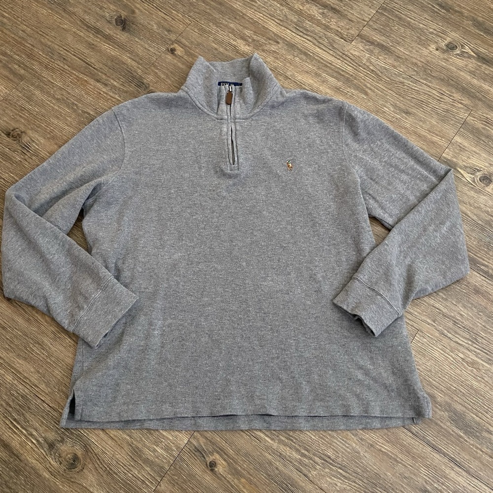 Mens Polo Ralph‎ Lauren Gray 1/4 Zip Cotton Knit Sweater Pullover Large L